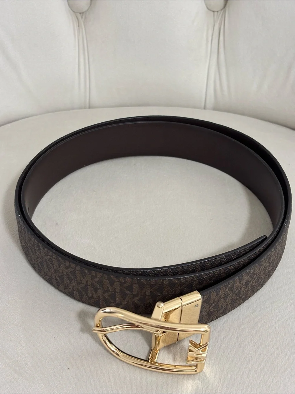 Michael Kors Monogram Reversible Belt, Brown, Size XL
